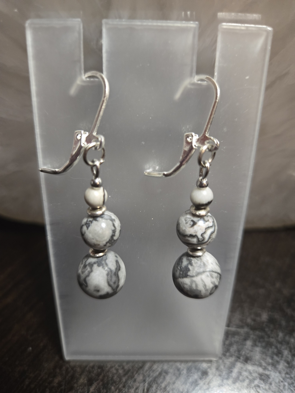 Picasso Marble Mapstone And Spiderweb Jasper Earrings - Picture 2 of 2